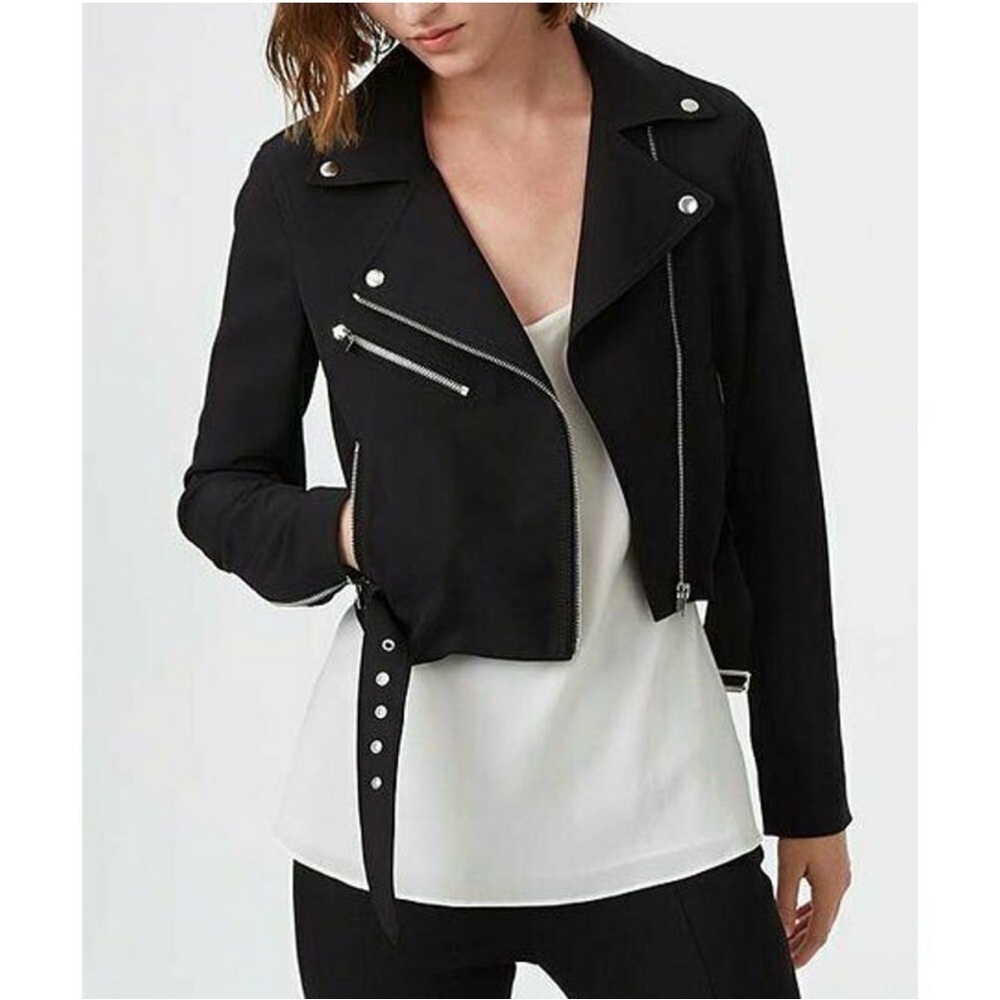 Club Monaco Black Scuba Moto Lacarrah Jacket Belted Size S/P